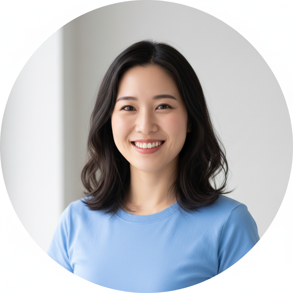 Asian female in blue shirt customer review profile pic 